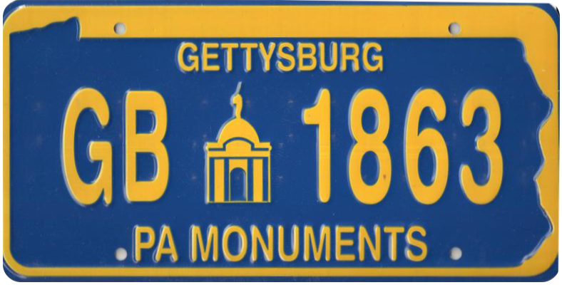Blue & Gold, “GB 1863: PA Monuments” unofficial license plate.